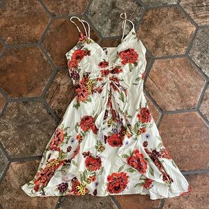 NWOT Free People floral sun dress tiered flouncy ruched tie front mini dress